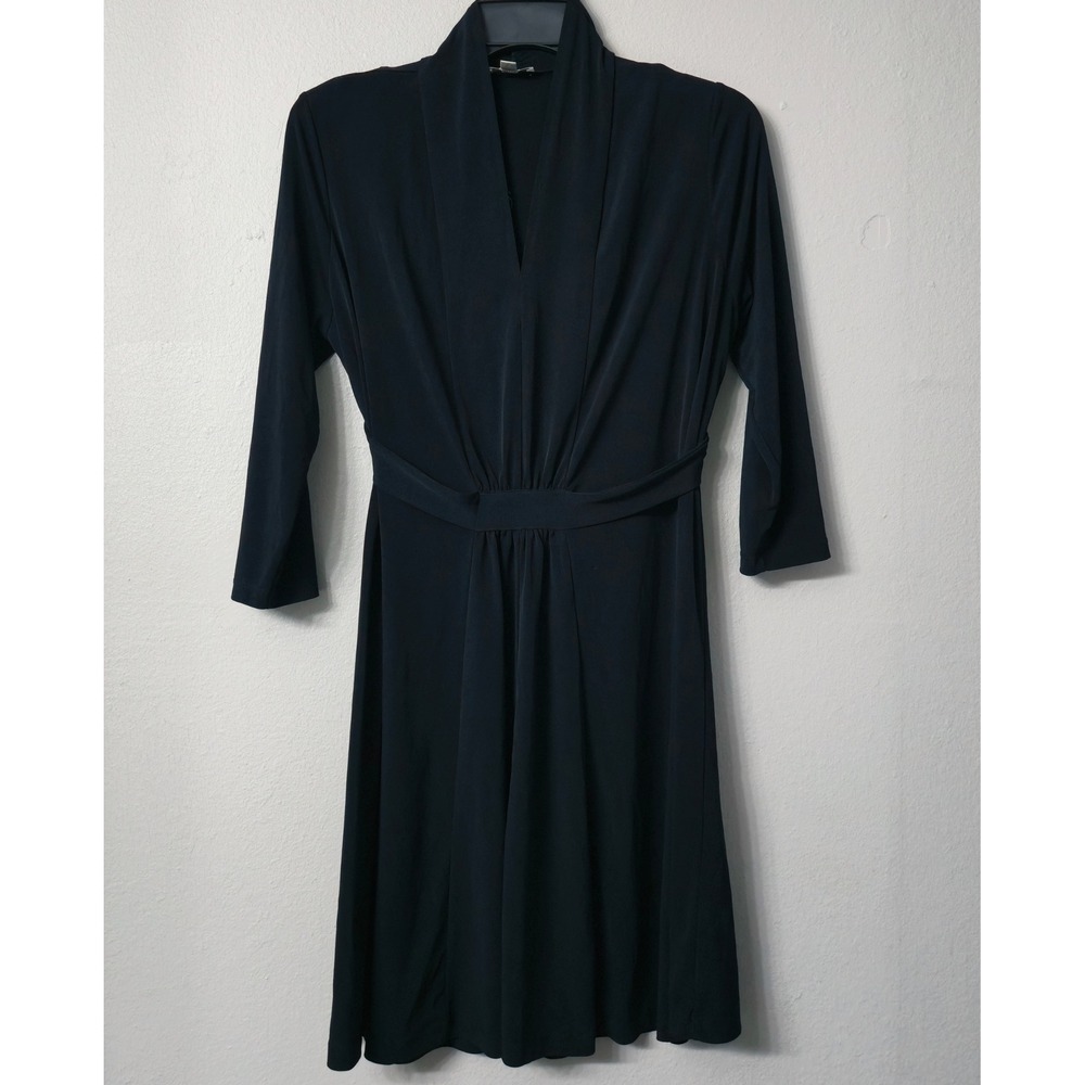 Charming Charlie Black Surplice V-Neck Fit and Flare Dress 3/4 Sleeve Small - Picture 2 of 7